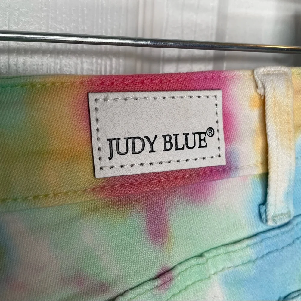 Judy Blue Mid Rise Tie Dye Cut Off Shorts Hippie Stretch Boho Y2K in Rainbow M - Picture 5 of 12